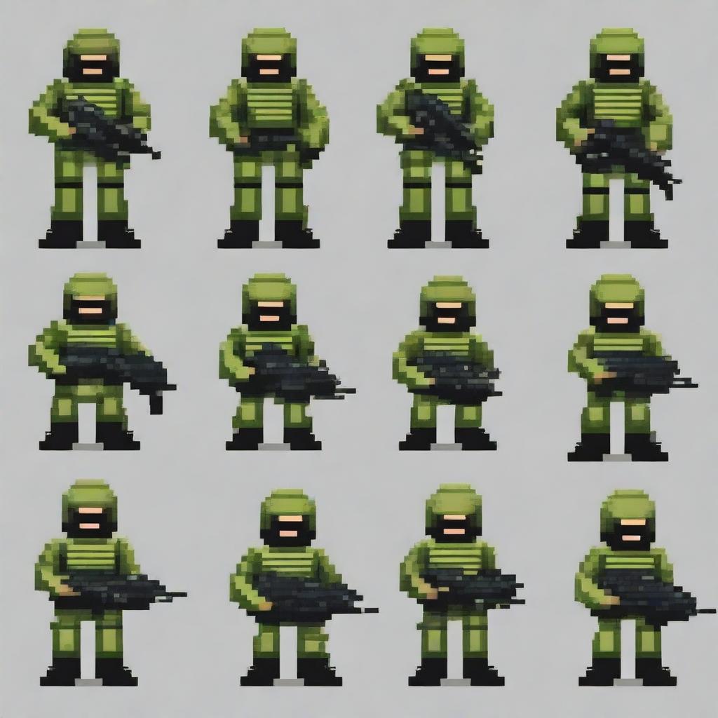 Create a sprite pack featuring a pixel art special forces unit from Russia
