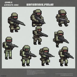 Create a sprite pack featuring a pixel art special forces unit from Russia