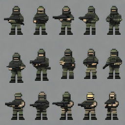 Create a sprite pack featuring a pixel art special forces unit from Russia