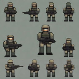 Create a sprite pack featuring a pixel art special forces unit from Russia