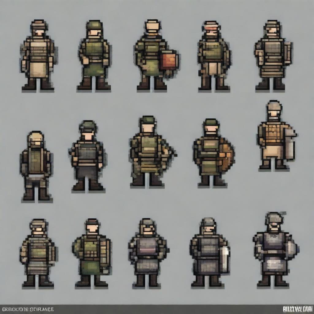 Create a sprite pack featuring a pixel art riot unit from Russia