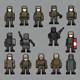 Create a sprite pack featuring a pixel art riot unit from Russia