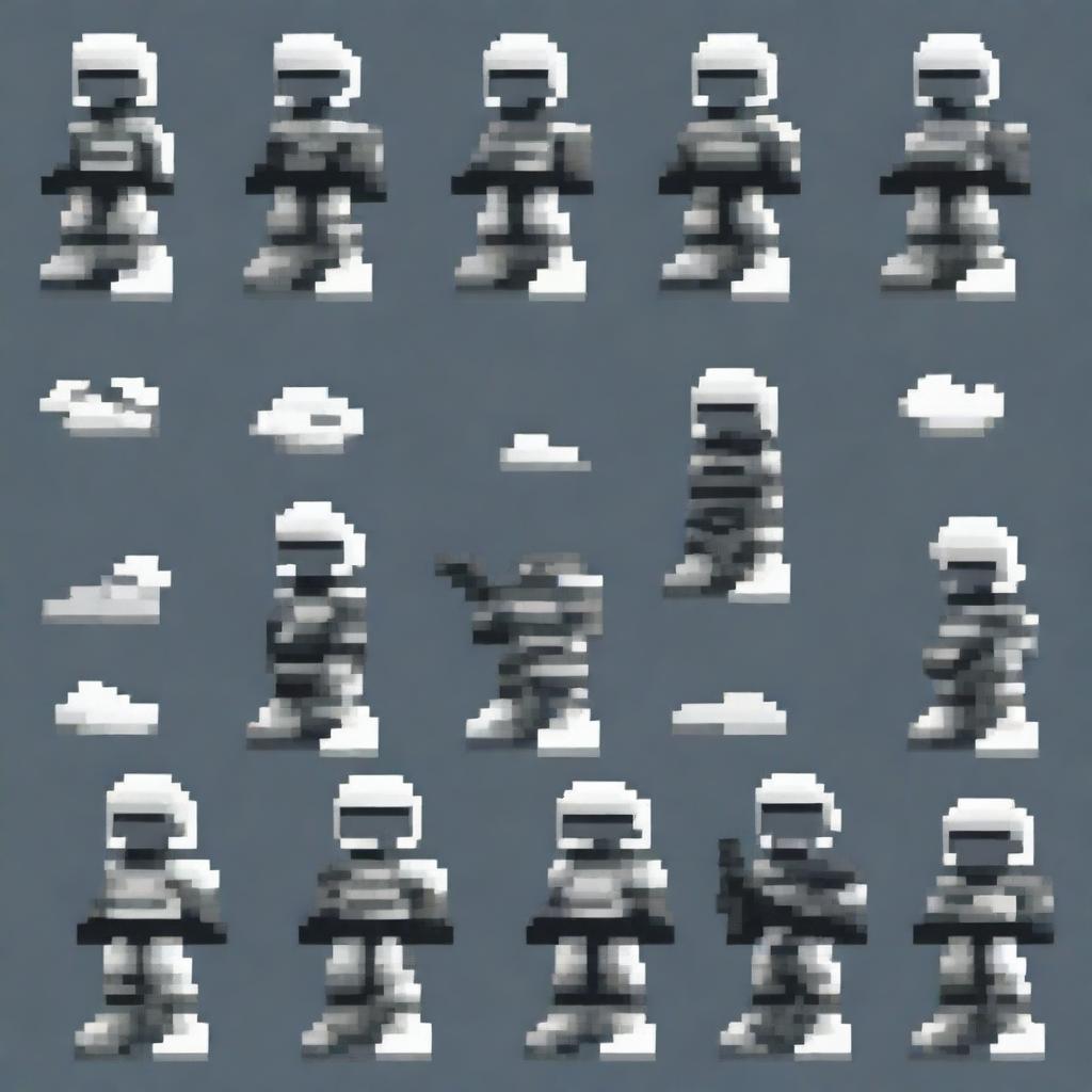 Create a sprite pack featuring a pixel art riot unit from Russia in winter camo uniforms