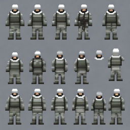 Create a sprite pack featuring a pixel art riot unit from Russia in winter camo uniforms