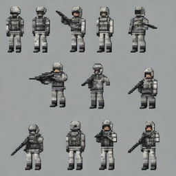 Create a sprite pack featuring a pixel art riot unit from Russia in winter camo uniforms