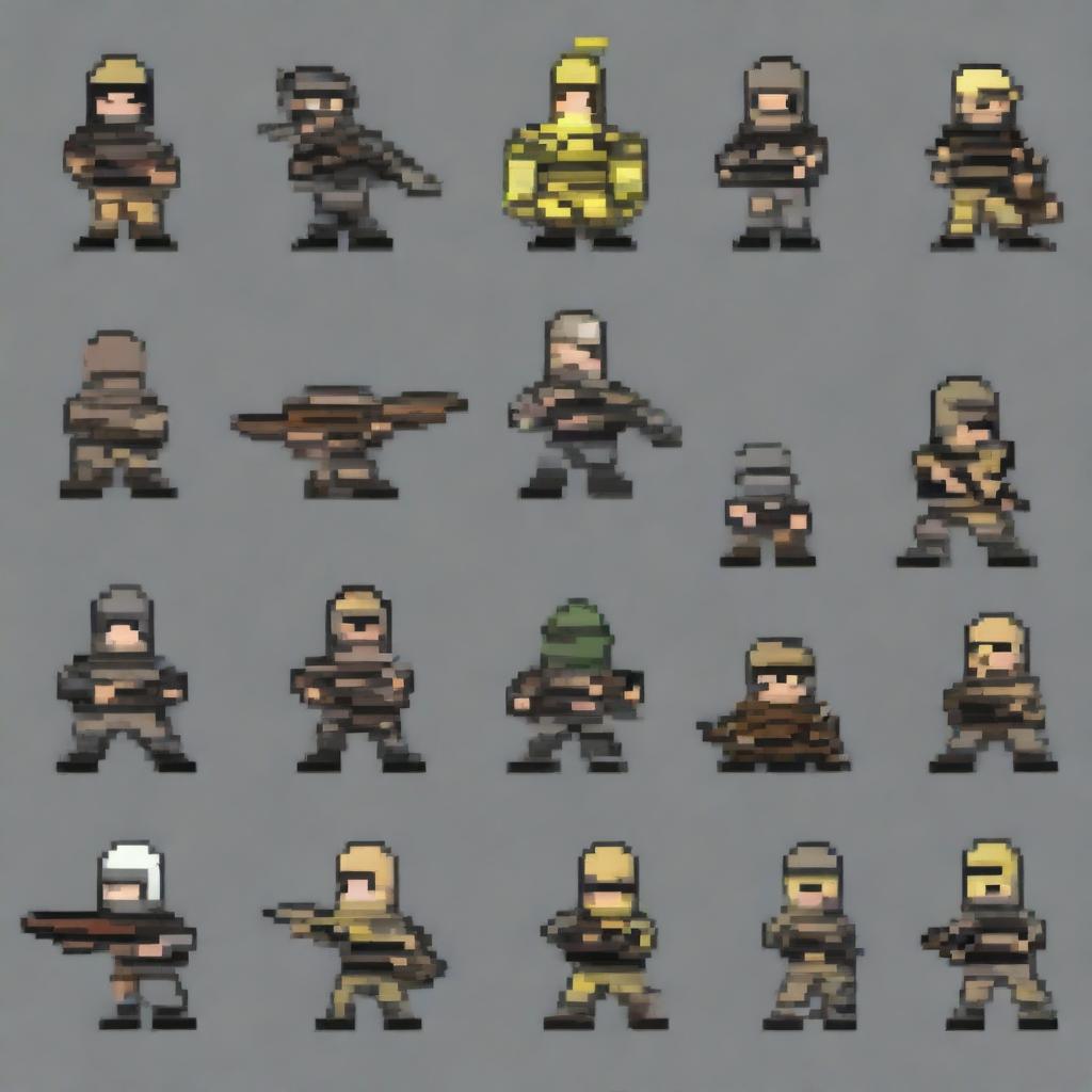 Create a sprite pack featuring a pixel art riot unit from Russia without weapons