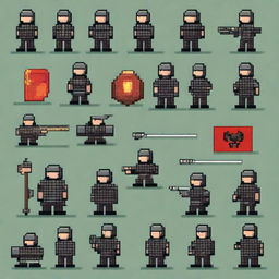 Create a sprite pack featuring a pixel art riot unit from Russia without weapons