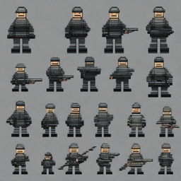 Create an animation pack featuring a pixel art riot unit from Russia without weapons