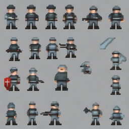 Create an animation pack featuring a pixel art riot unit from Russia without weapons