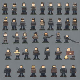 Create an animation pack featuring a pixel art riot unit from Russia without weapons