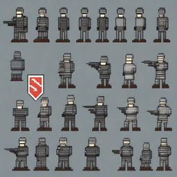 Create an animation pack featuring a pixel art riot unit from Russia without weapons