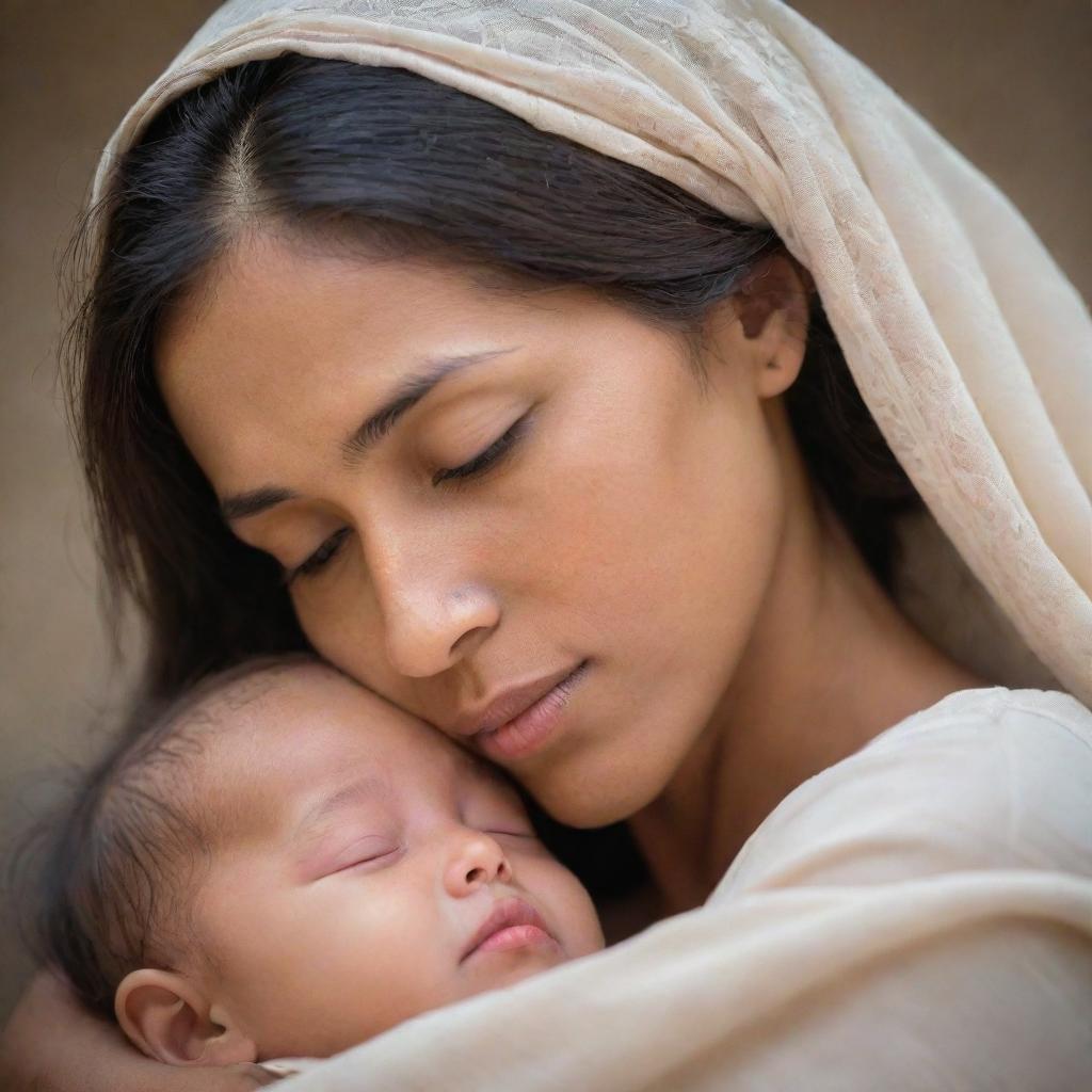 A beautiful portrayal of a loving mother, with warm eyes filled with love and compassion.