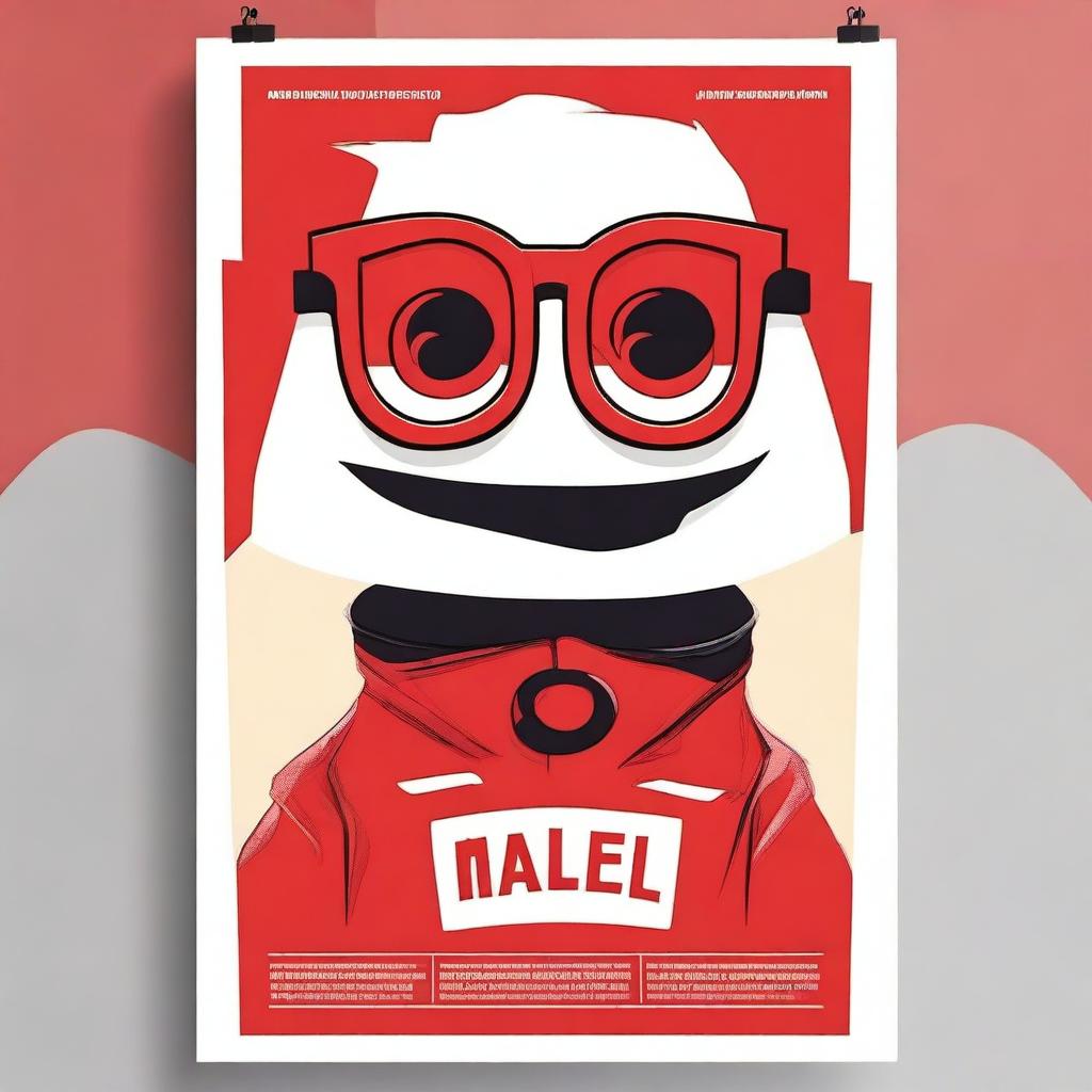 Create a movie poster featuring a red character wearing MLG glasses