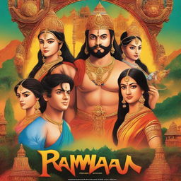 An elaborate movie poster for a film titled 'Ramayan' directed by Ishaan Sharma