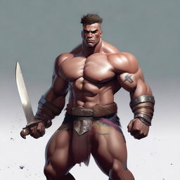 A lightskin Goliath, muscular Barbarian with warpaint