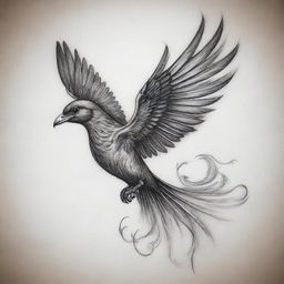 Create an intricate tattoo design representing the essence of an impulsive spirit, with elements such as swirling wind, a soaring bird, or a sudden burst of flames.