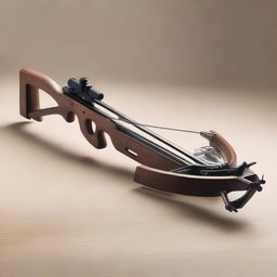 A crossbow made from sturdy, dark-stained oak