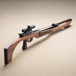 A crossbow made from sturdy, dark-stained oak