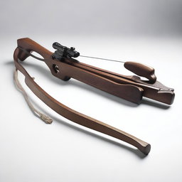 A crossbow made from sturdy, dark-stained oak