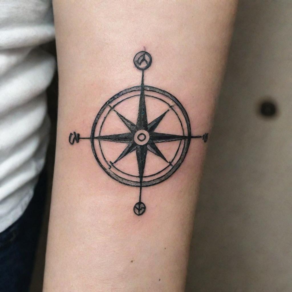 Design a minimalistic maritime tattoo featuring simple symbols like a nautical compass, an anchor, or a ship silhouette.