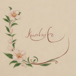 A calligraphy of the name 'Kumuditha' in elegant, flowing script against a background of delicate floral motifs.