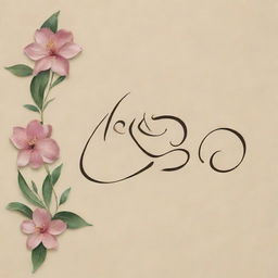 A calligraphy of the name 'Kumuditha' in elegant, flowing script against a background of delicate floral motifs.