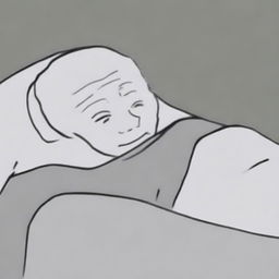 Create an image of Wojak, also known as the Feels Guy, sleeping in bed