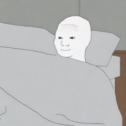 Create an image of Wojak, also known as the Feels Guy, sleeping in bed