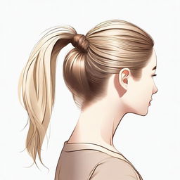 A detailed illustration of a person with a blonde ponytail and brown roots