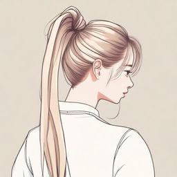 A detailed illustration of a person with a blonde ponytail and brown roots