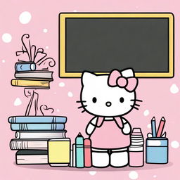 A cute cartoon image of Hello Kitty in a school setting