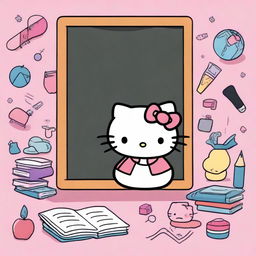 A cute cartoon image of Hello Kitty in a school setting