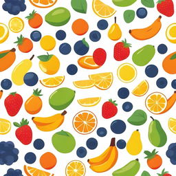 An illustration featuring the best 5 fruits for mental health: blueberries, oranges, bananas, avocados, and strawberries