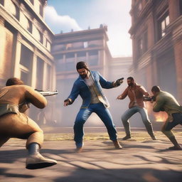 A dynamic and action-packed scene from the game Free Fire, showcasing intense gameplay with characters engaging in strategic combat