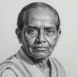 An intricate pencil sketch portraying the individual who named 'Kumuditha Niyomal Dissanayake', captured in a thoughtful pose exuding warmth and wisdom.