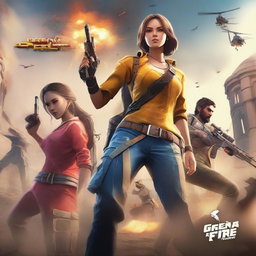 A thrilling and immersive depiction of Garena Free Fire, featuring characters in intense combat scenarios