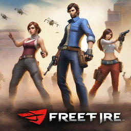 A thrilling and immersive depiction of Garena Free Fire, featuring characters in intense combat scenarios