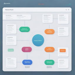 Show an abstract visualization of Revenue Cycle Management process with connections and quiz elements integrated.