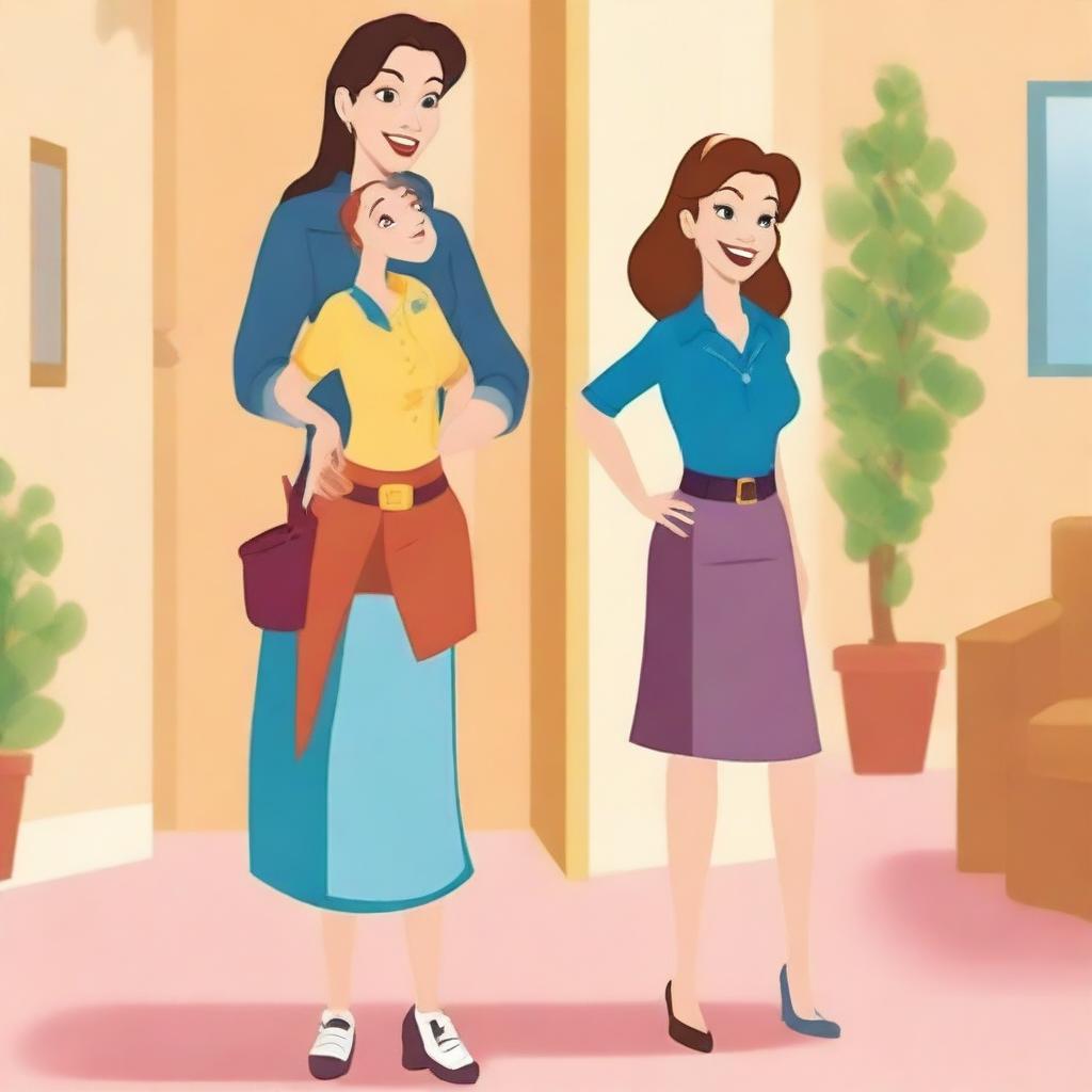 A Disney-style movie poster titled 'Step Mom' featuring a hot step mom in a skirt standing next to her step son