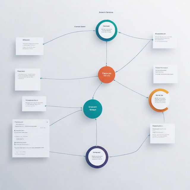 Show an abstract visualization of Revenue Cycle Management process with connections and quiz elements integrated.