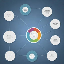 Show an abstract visualization of Revenue Cycle Management process with connections and quiz elements integrated.