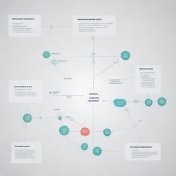 Show an abstract visualization of Revenue Cycle Management process with connections and quiz elements integrated.