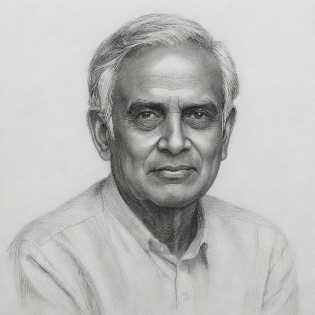 A detailed pencil sketch of a person, embodying the individual who named 'Ranil', depicted in a serene and reflective pose.