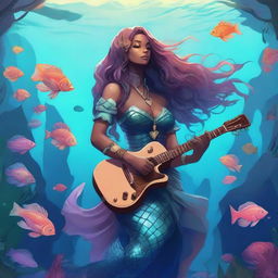 A detailed illustration of a female merfolk bard assassin