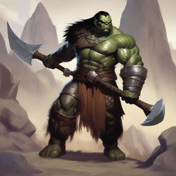 A large male orc from the Eberron universe, depicted as a barbarian