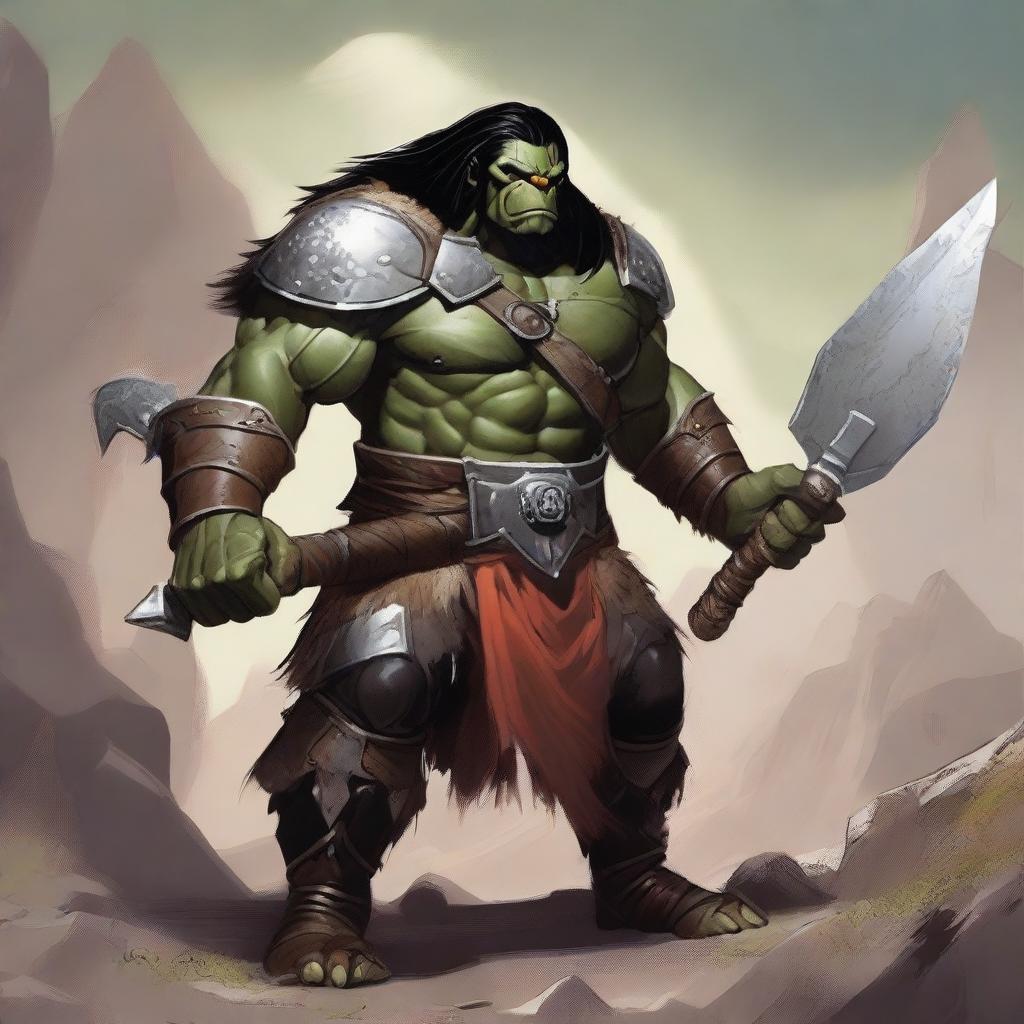 A large male orc from the Eberron universe, depicted as a barbarian