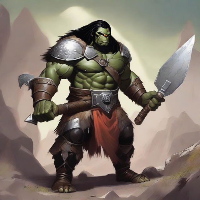 A large male orc from the Eberron universe, depicted as a barbarian