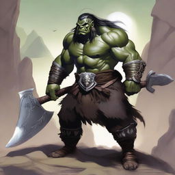 A large male orc from the Eberron universe, depicted as a barbarian