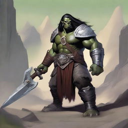 A large male orc from the Eberron universe, depicted as a barbarian