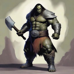 A large male orc from the world of Eberron, depicted as a barbarian